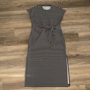 SPANX Stripe Tie Waist Maxi Dress Black White Slimming Stretch Large